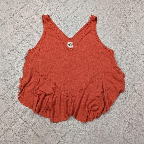 Free People Top Womens S Orange Rosie Drop Waist Tank Raw Cut Asymmetric Hem - Picture 1 of 6